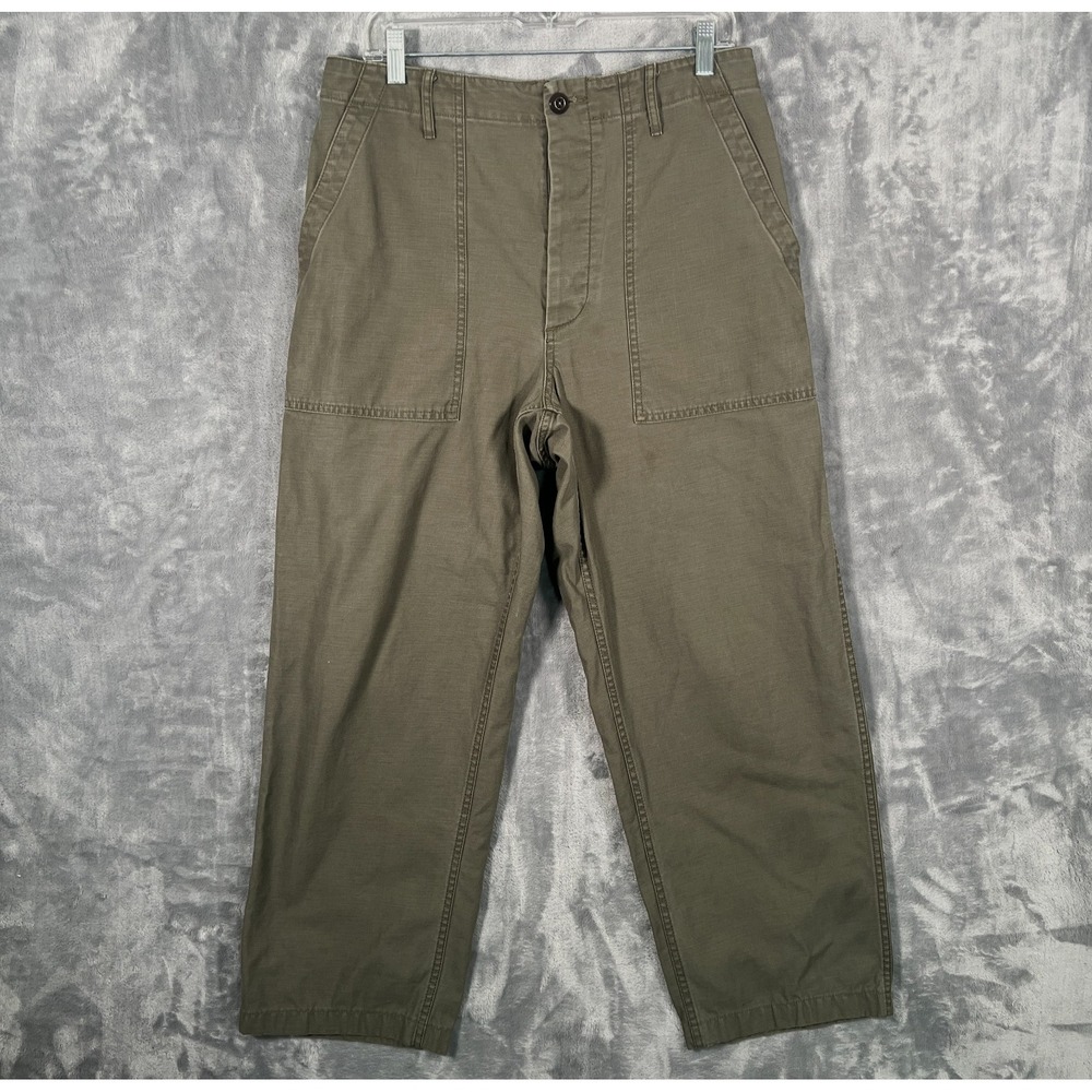 Wallace & Barnes Olive Camp Pants Mens 36x30 (32x27) Green Military Button Fly